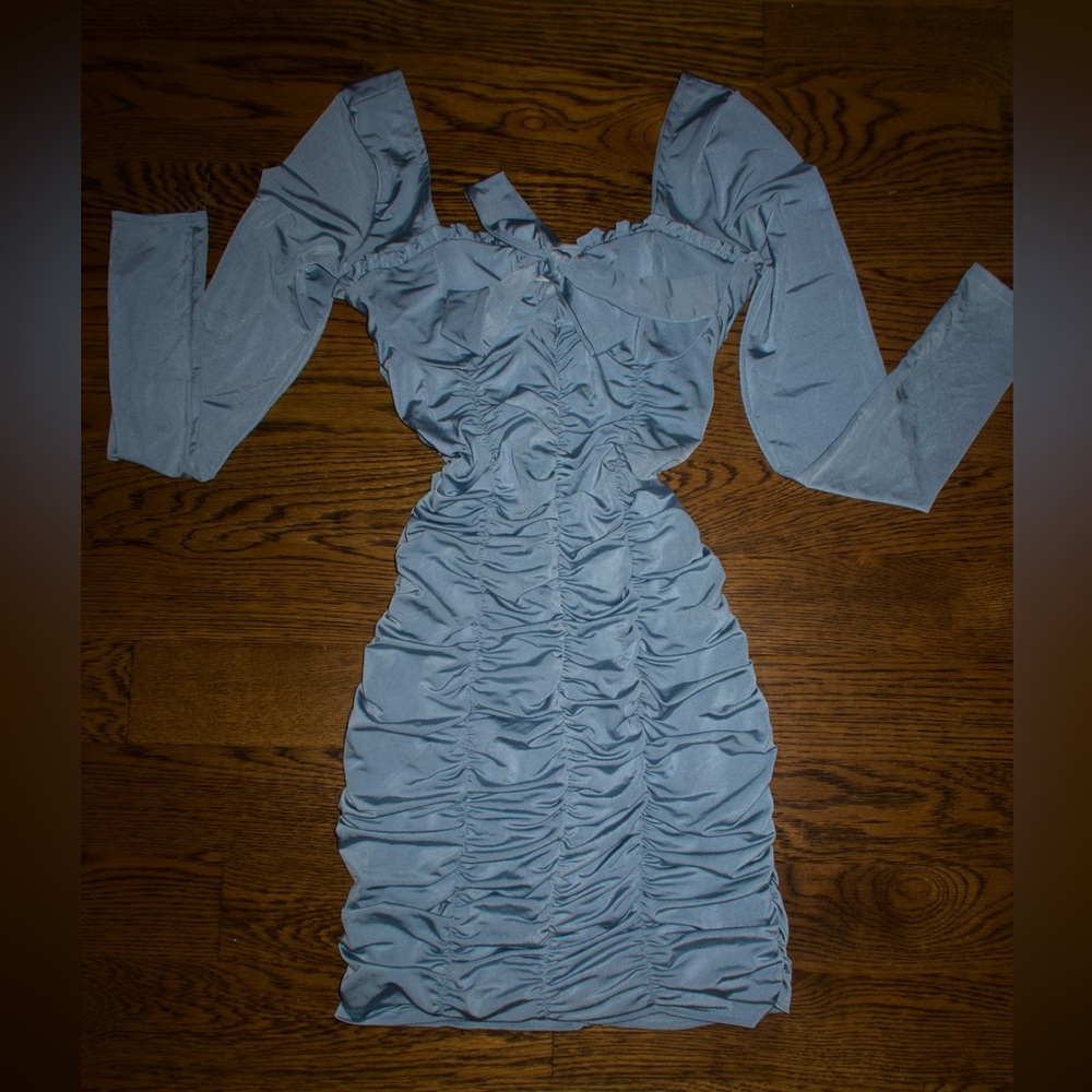 Elegant Blue Ruched Dress